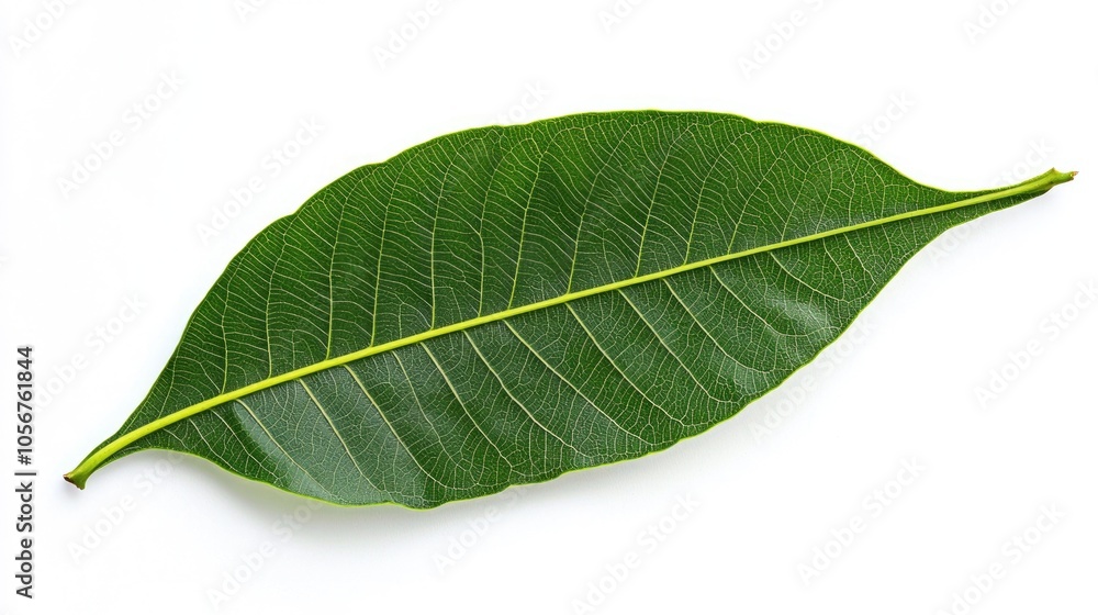 Obraz premium Fresh Green Mango Leaf On White Background