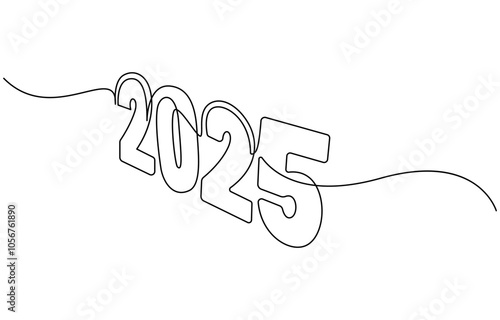 2025 Happy New Year . Christmas symbols 2025 .Continuous one line drawing.2025 one continuous line drawing element. Minimalist New year symbol with editable stroke. Vector illustration
