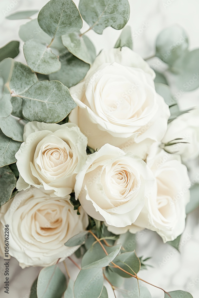 beautiful arrangement of soft white roses and eucalyptus leaves, perfect for weddings or special occasions, conveying elegance and romance beautiful arrangement of soft white roses and eucalyptus leaves, perfect for weddings or special occasions, conveying elegance and romance