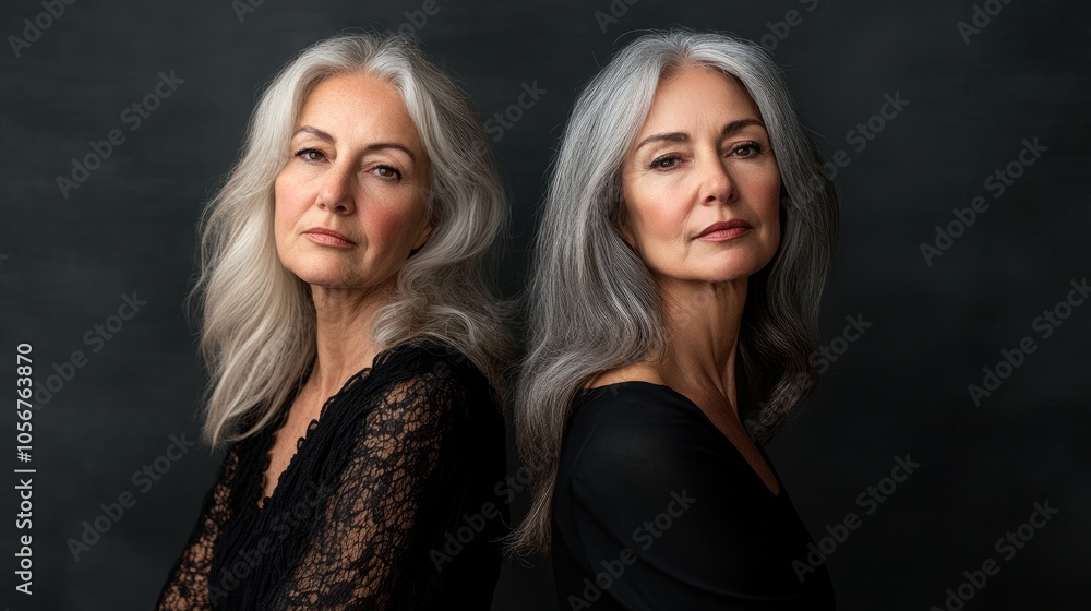 Elegant mature women posing in a studio setting Elegant mature women posing in a studio setting