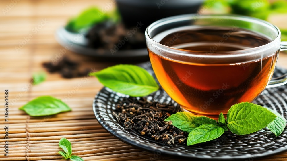 Aromatic brew exploring the tranquility of a perfect cup of tea with fresh mint leaves and rich flavors Aromatic brew exploring the tranquility of a perfect cup of tea with fresh mint leaves and rich flavors