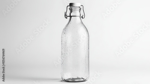 Simple Glass Water Bottle with Condensation and Secure Flip Cap on Minimalistic Background