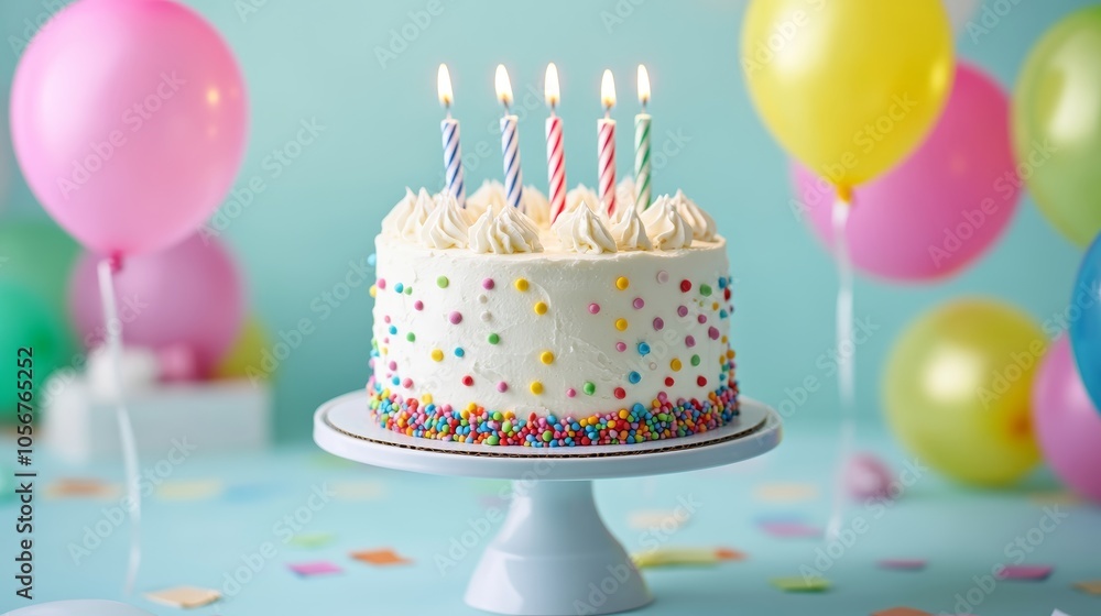 Birthday Cake with Candles and Balloons Birthday Cake with Candles and Balloons