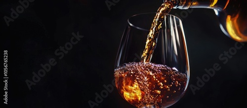 Wine Poured Into A Glass From A Bottle On A Dark Background With Copy Space Toned Image photo