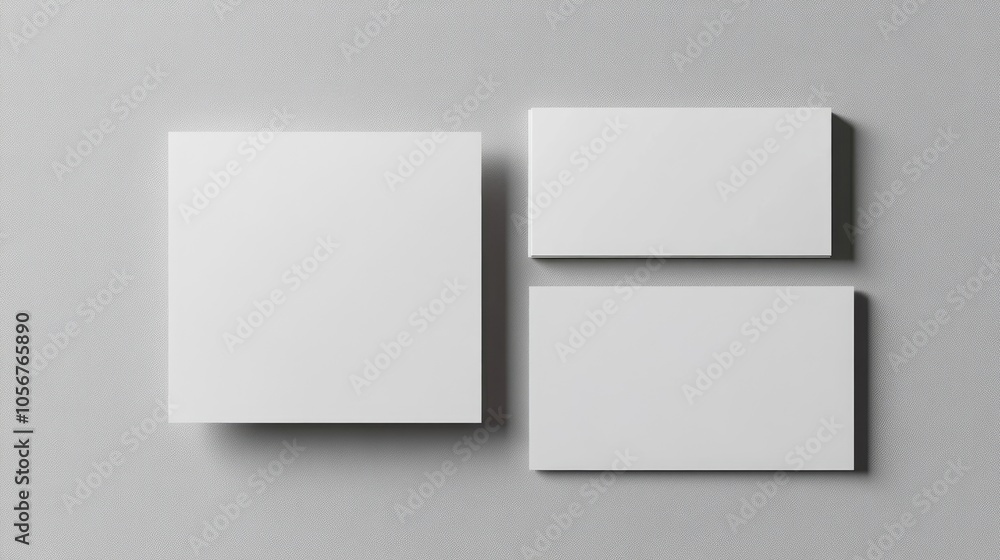 Blank white business card and postcard flyer set on a grey backdrop Blank white business card and postcard flyer set on a grey backdrop