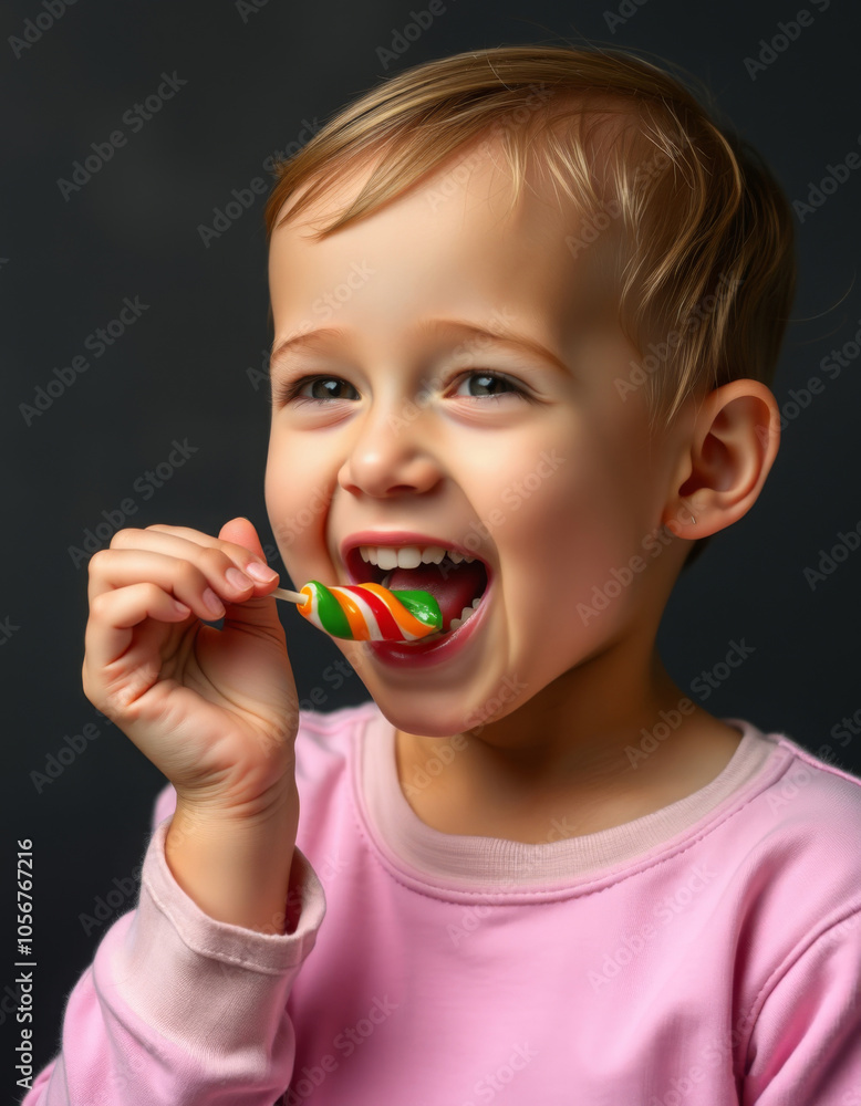 portrait of a child photograph of him happily eating candy, Kids food portrait of a child photograph of him happily eating candy, Kids food