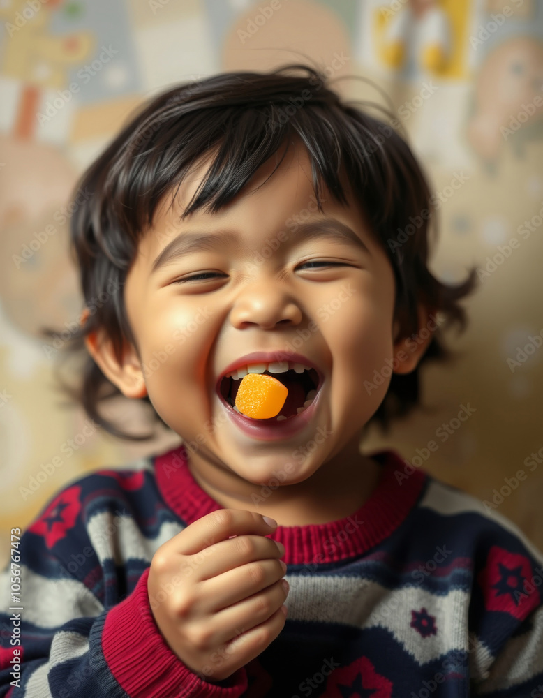 portrait of a child photograph of him happily eating candy, Kids food portrait of a child photograph of him happily eating candy, Kids food