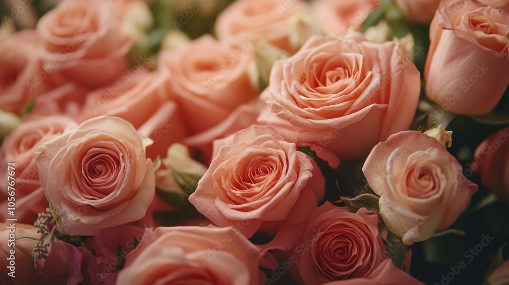 Close up of a bouquet featuring elegant salmon roses showcasing floral beauty and design Close up of a bouquet featuring elegant salmon roses showcasing floral beauty and design