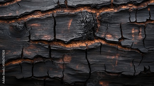 Charred brown bark texture with detailed macro close up of a burned and scratched wood surface photo