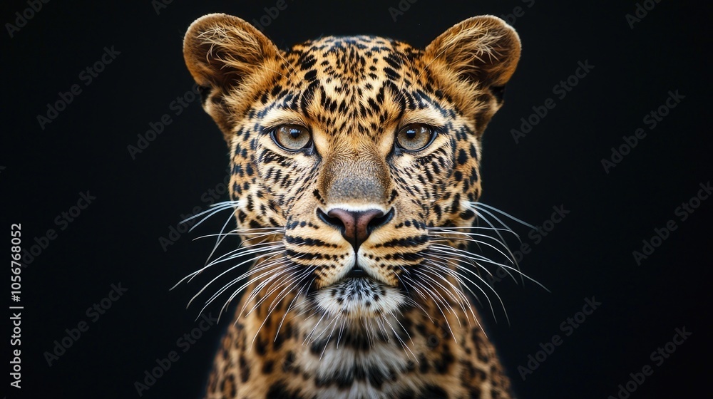 Obraz premium Closeup Of Leopard Panthera Pardus Kotiya Looks Forward With Black Background