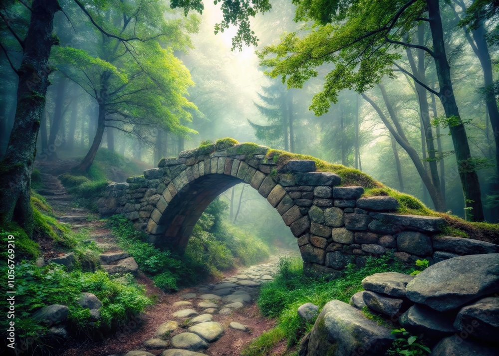 Enchanting Mystical Stone Bridge in Foggy Forest - Landscape Photography of Nature's Magic, Serene Atmosphere, Dreamy Scenery, and Ethereal Beauty for Captivating Visuals Enchanting Mystical Stone Bridge in Foggy Forest - Landscape Photography of Nature's Magic, Serene Atmosphere, Dreamy Scenery, and Ethereal Beauty for Captivating Visuals