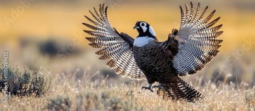 Greater Sage Grouse Male One Of The Endangered Threatened Bird Species In The Us Performing Mating Display On Lek Breeding Ground photo