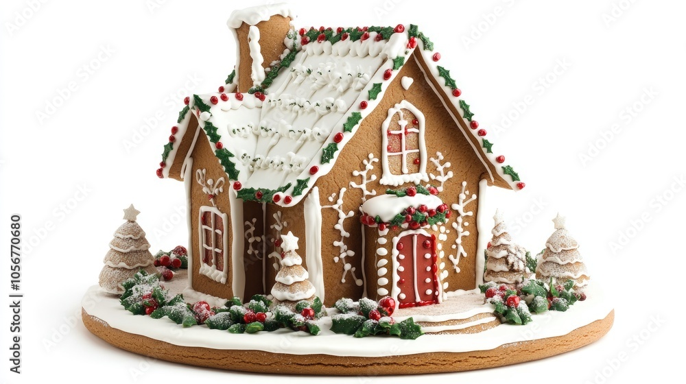 Isolated gingerbread house decorated for Christmas on a white background Isolated gingerbread house decorated for Christmas on a white background