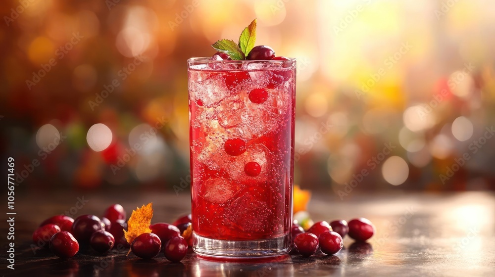 A glass of cranberry cocktail with cranberries on the side. A glass of cranberry cocktail with cranberries on the side.
