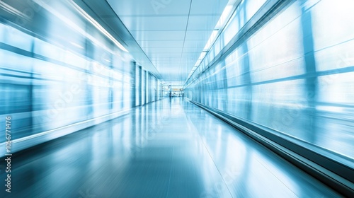 Blurry view of a contemporary airport corridor