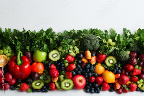 A vibrant array of fresh fruits and vegetables displayed beautifully for a healthy lifestyle and nutritional inspiration