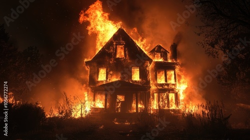 A house was engulfed in flames during the night