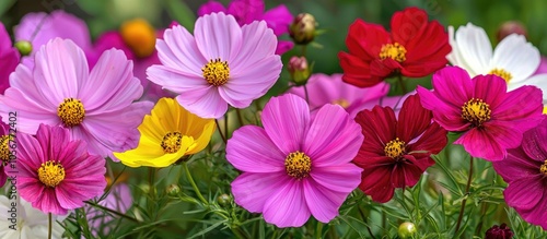 Cosmos Flowers Blooming In The Garden