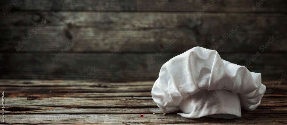 Obraz premium Chef S Hat On An Old Wooden Table Conceptual Background On The Theme Of Food