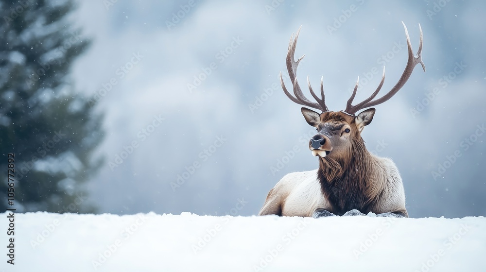 Majestic Male Elk with Antlers Relaxing in a Peaceful Winter Landscape Captivating Wildlife Photography Majestic Male Elk with Antlers Relaxing in a Peaceful Winter Landscape Captivating Wildlife Photography