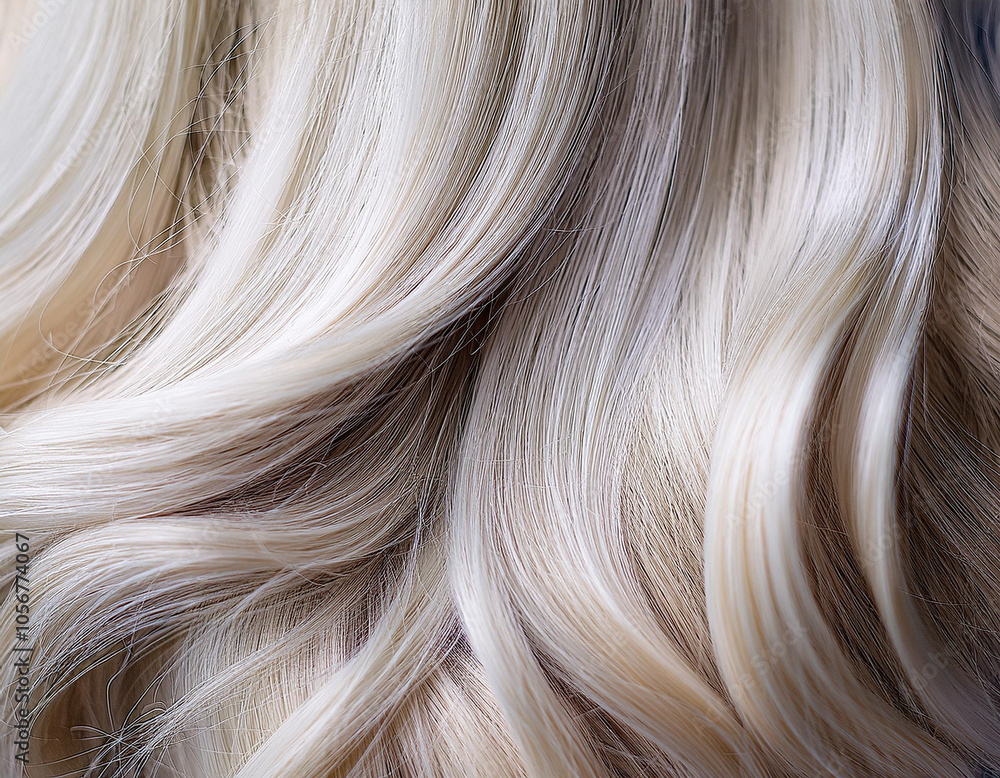 Naklejka premium Shimmering Shades Close-Up of Platinum Blond Hair on White Background