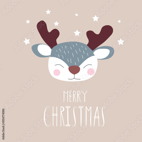 Hand Drawn Cute Little Deer. Vector christmas illustration