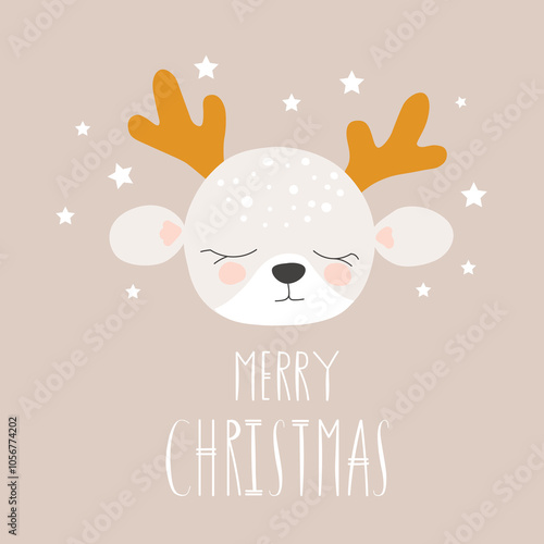 Hand Drawn Cute Little Deer. Vector christmas illustration