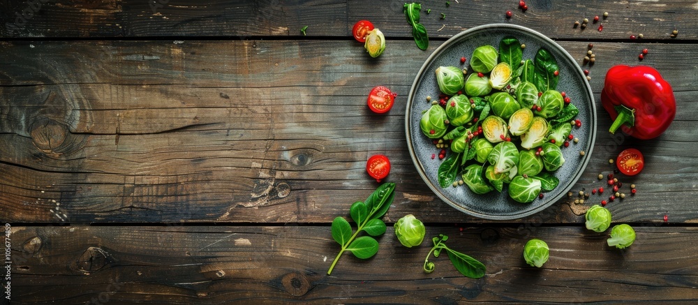 Raw Brussels Sprouts In A Plate On A Wooden Table Top View x000D Raw Brussels Sprouts In A Plate On A Wooden Table Top View x000D