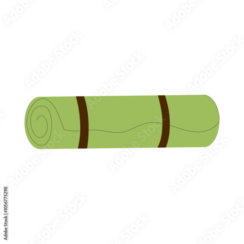 Roll of hiking or fitness mat. Yoga mat. Vector illustration isolated on white background.