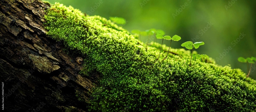 Bright Green Moss On A Tree Trunk Bright Green Moss On A Tree Trunk