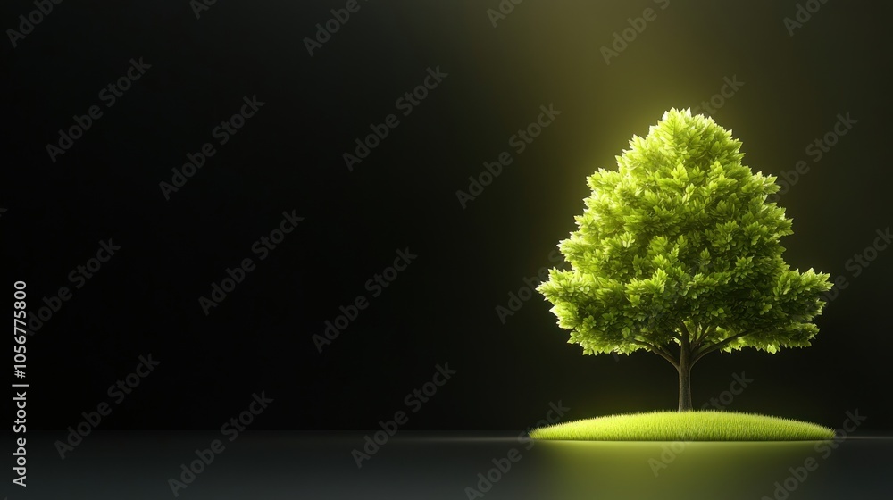 A vibrant green tree illuminated against a dark background symbolizing nature's resilience and beauty A vibrant green tree illuminated against a dark background symbolizing nature's resilience and beauty