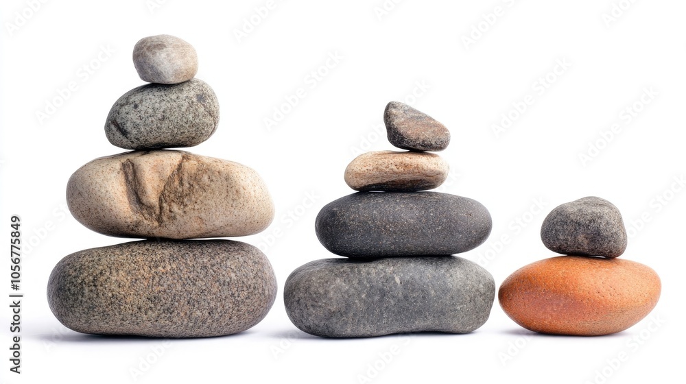 Concept of balance and harmony with rocks set against a white background Concept of balance and harmony with rocks set against a white background