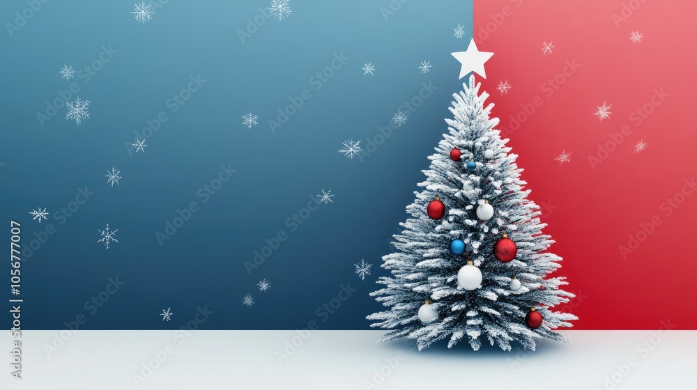 Minimalist Christmas tree design featuring a simple holiday backdrop with blue white and red tones complemented by a festive border Minimalist Christmas tree design featuring a simple holiday backdrop with blue white and red tones complemented by a festive border