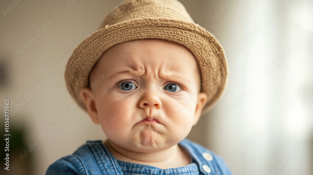 Humorous baby boy displaying a comical expression Humorous baby boy displaying a comical expression