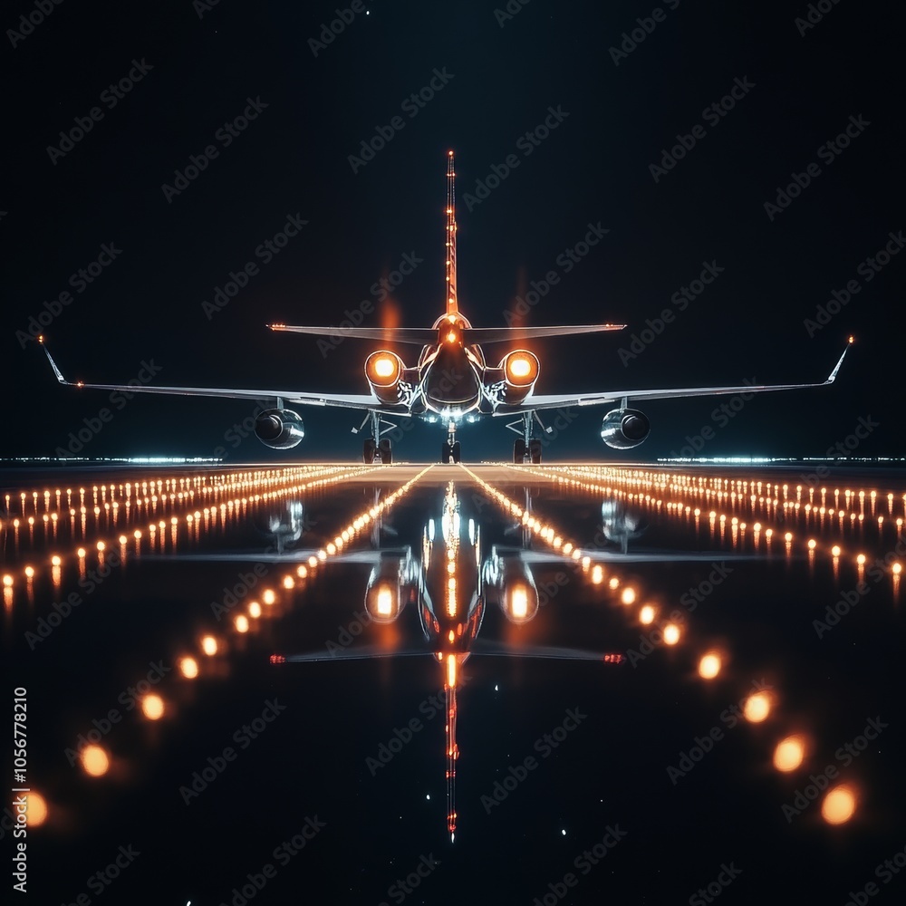 Fototapeta premium A timelapse of a busy airport, with planes taking off and landing, travelers hurrying, and the lights of the runway guiding the way