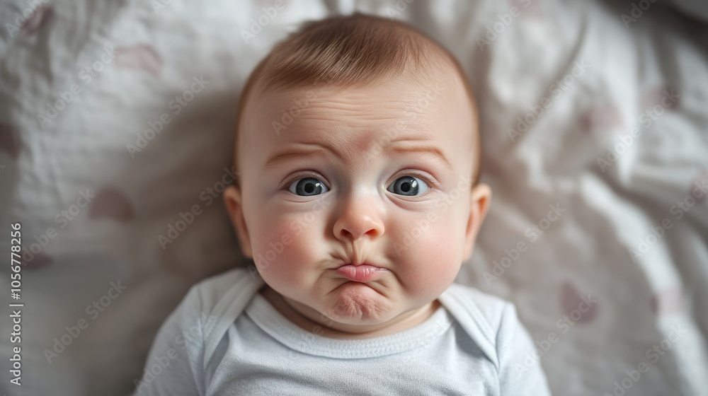 Humorous baby boy displaying a comical expression Humorous baby boy displaying a comical expression