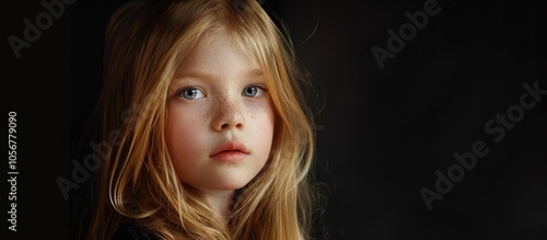 Portrait Of A Young Blond Girl On Black Background