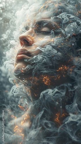 Abstract Smoke Portrait: A Dreamy and Mystical Artwork photo