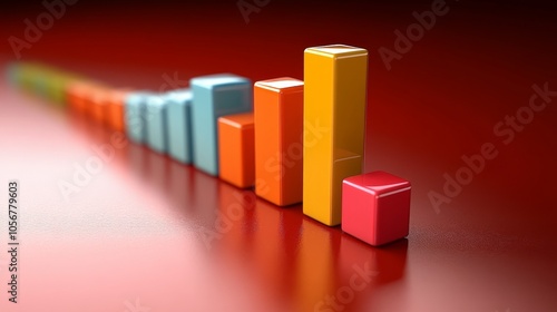 Colorful 3D Bar Graph Depicting Trend Decline on Red Background