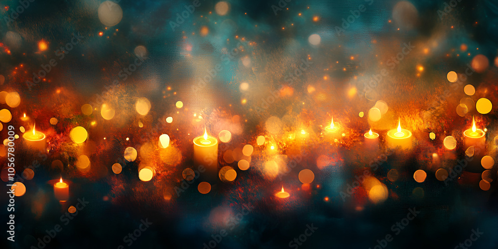 Obraz premium Colorful Christmas Ornaments and Lights on Festive Background