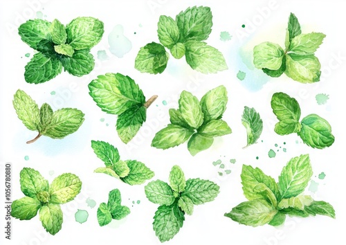 Watercolor Mint Leaves