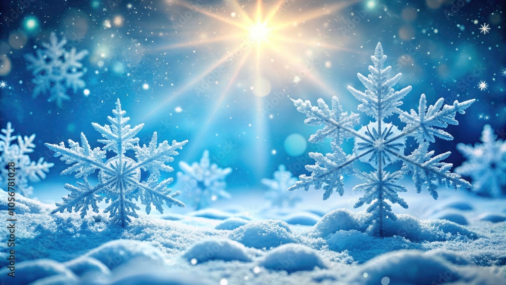 Luminous Snowflakes Glimmering in Sunlight on Icy Blue Background - Winter Wonderland, Nature's Art, Magical Snow, Frosty Details, Winter Photography, Seasonal Beauty, Glowing Ice, and More Luminous Snowflakes Glimmering in Sunlight on Icy Blue Background - Winter Wonderland, Nature's Art, Magical Snow, Frosty Details, Winter Photography, Seasonal Beauty, Glowing Ice, and More