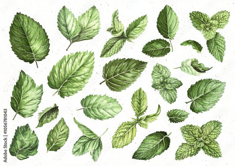 Watercolor Mint Leaves Watercolor Mint Leaves