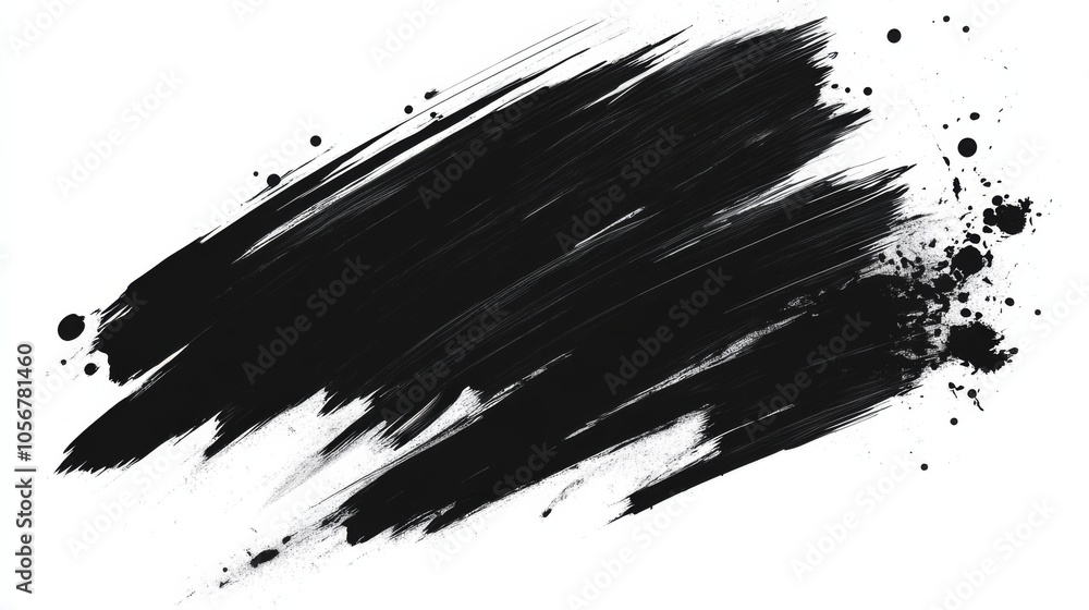 A black brush stroke with white splatters A black brush stroke with white splatters