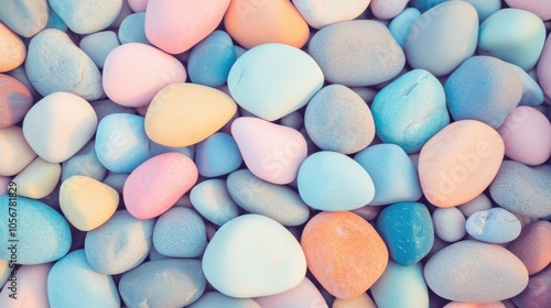 Pastel hued pebble stones creating a soft and colorful backdrop photo