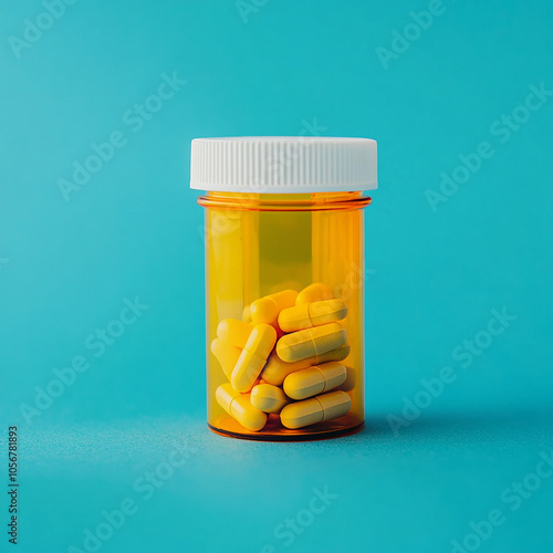 Mockup for A bottle of pills with tablet with blue background