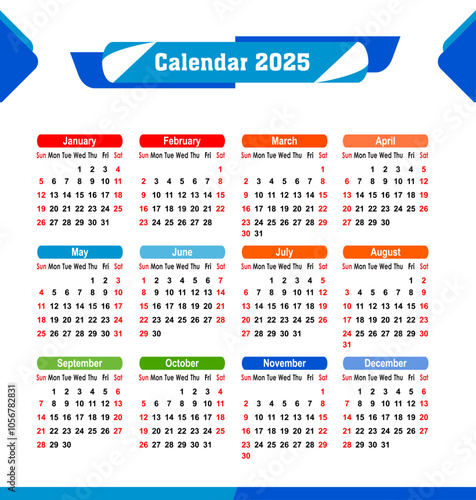 2025 calendar vector illustration, Calendar date plan 2025. 