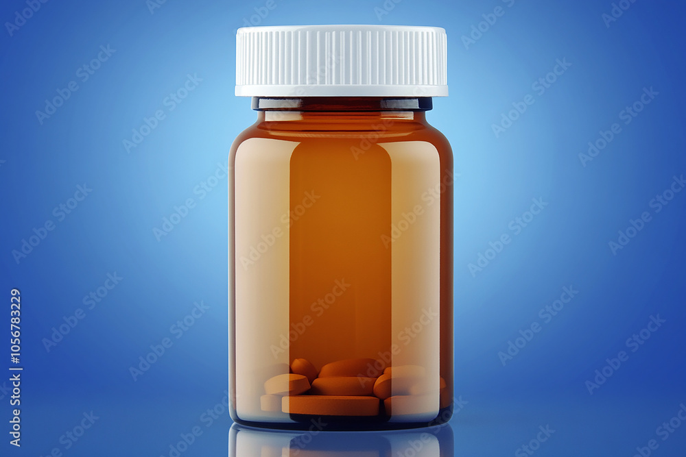 Mockup for A bottle of pills with tablet with blue background Mockup for A bottle of pills with tablet with blue background