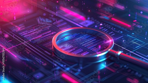  a Digital Document Under a Magnifying Glass Set Against a Tech-Inspired Background, Illustrating the Detailed IT Security Risk Assessment Process in Modern Cybersecurity