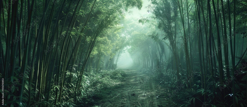 Naklejka premium A Cool Green Bamboo Forest Trail